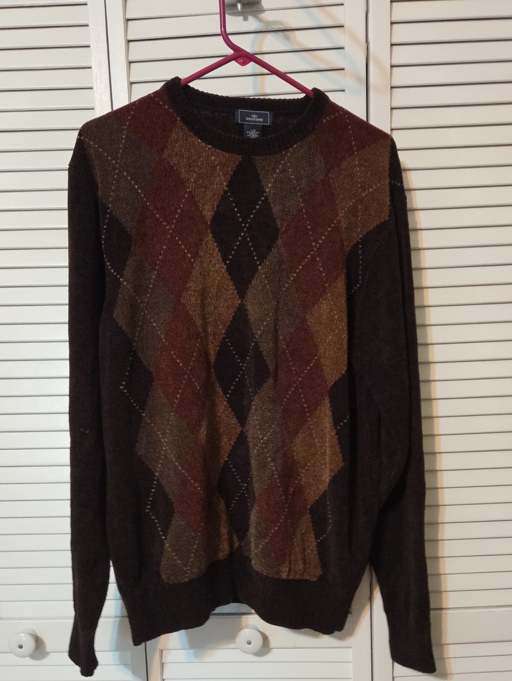 Dockers Men's Chenille Argyle Crewneck Sweater - Brown, Rust, Olive
